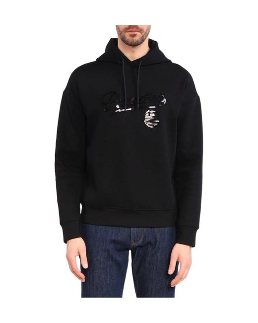 Emporio Armani Black Sequin-Embellished Drawstring Hoodie for men