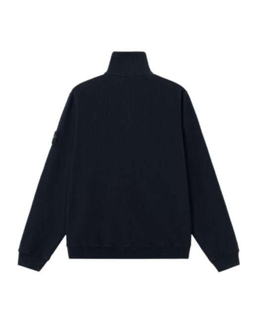 Stone Island Blue Logo Patch Zip-Up Sweatshirt for men