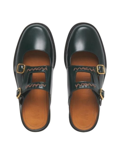 Marni Green Cutout Buckled Mules