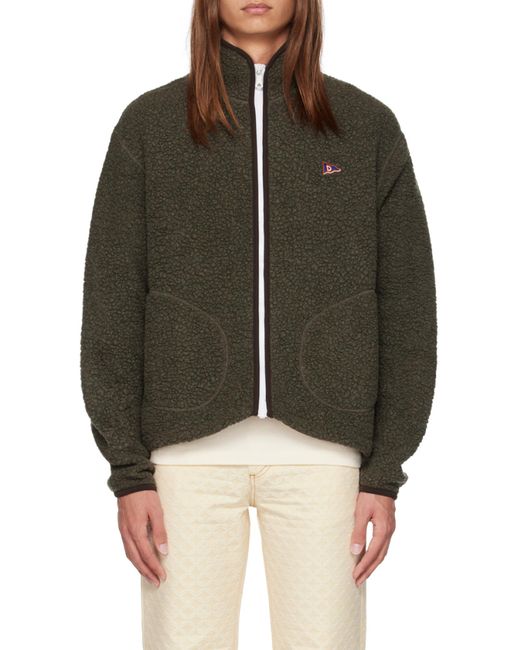 Drake's Brown Boucle Wool Zip Fleece Jacket for men