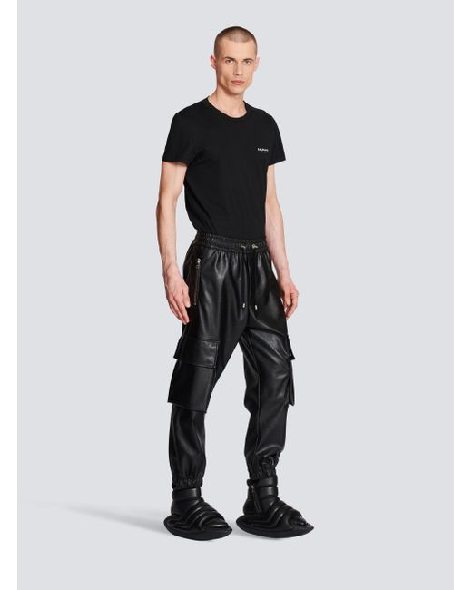 Balmain Black Faux Leather Cargo Trousers for men