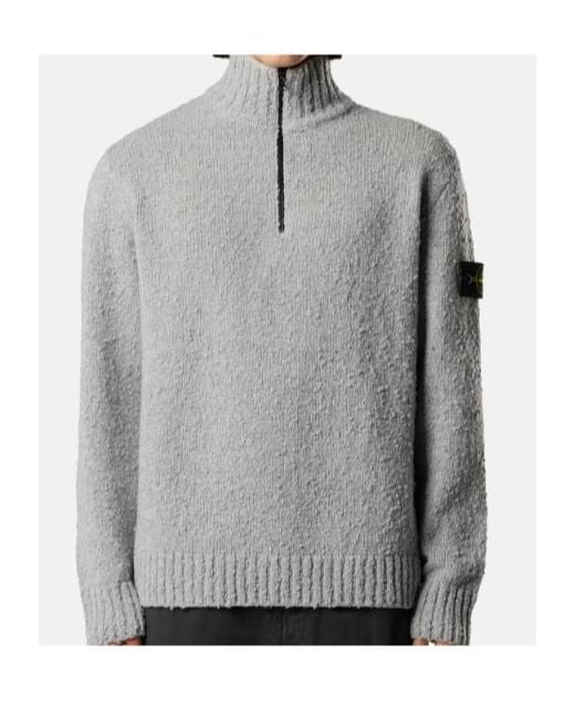 Stone Island Gray Loose-Fit Half-Zip Jumper With Ribbed Trims for men