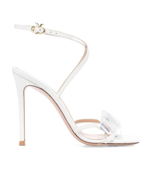 Gianvito Rossi White Crystal Strappy Sandals