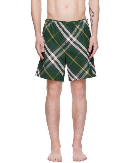 Burberry Green Check Motif Swim Shorts for men