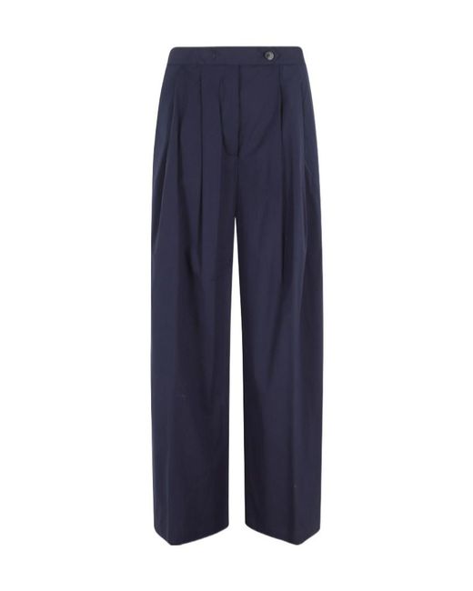 Semicouture Blue Button-Up Casual Pants