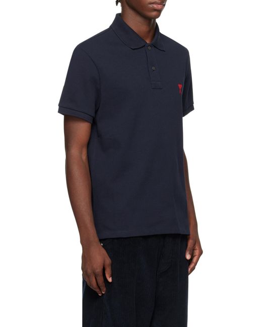 AMI Blue Logo Embroidered Short-Sleeved Polo Shirt for men