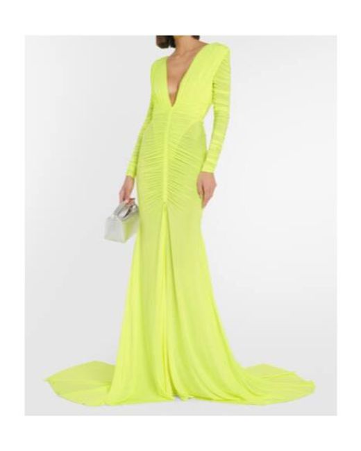 Alex Perry Yellow Ruched Satin Gown