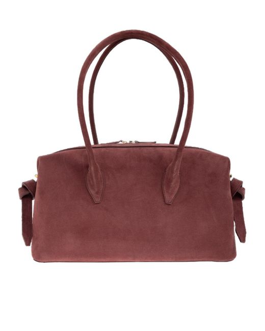 Yuzefi Red Brioche Suede Knotted-Detail Duffle Bag