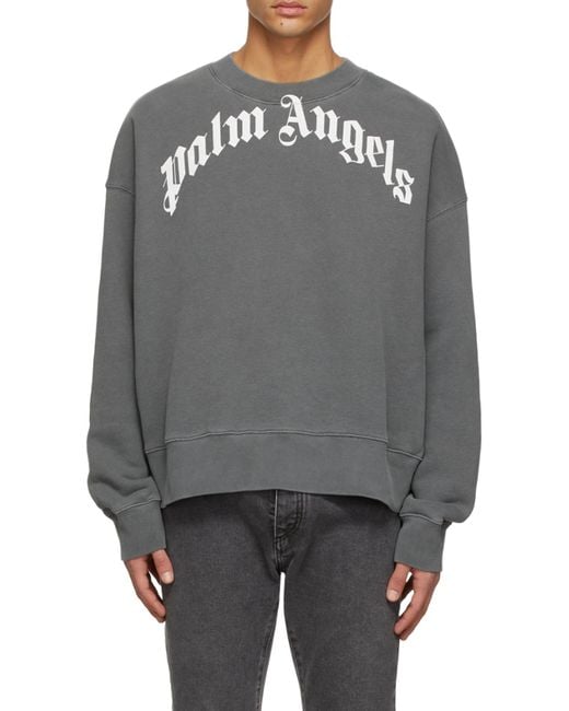 Palm Angels Gray Logo Printed Crewneck Sweatshirt for men