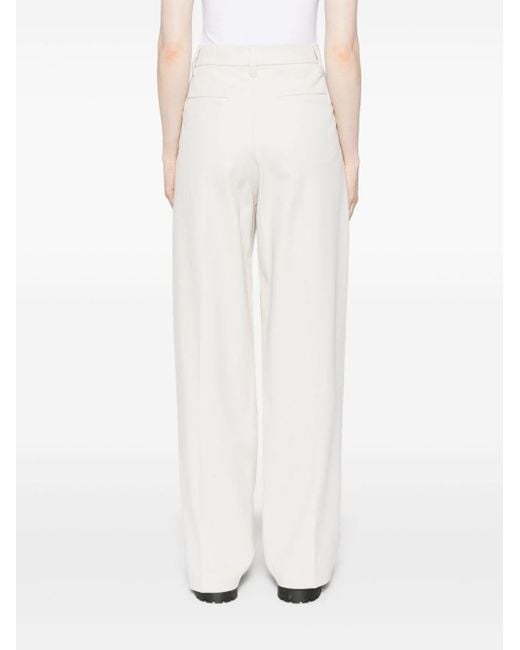 Brunello Cucinelli White Pleat-Detail Straight-Leg Trousers