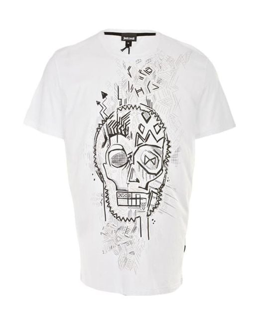 Just Cavalli White Skull Printed Short-Sleeved T-Shirt for men