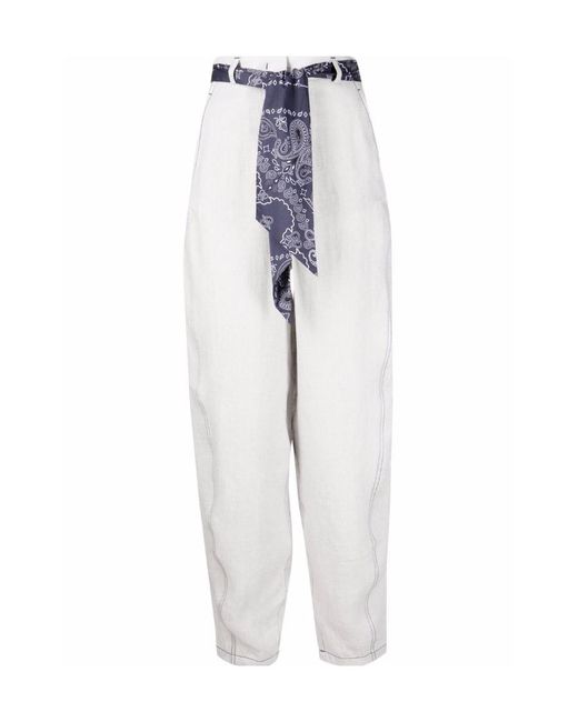 Emporio Armani White Logo Headscarf With Belt High-Waisted Linen Casual Pants