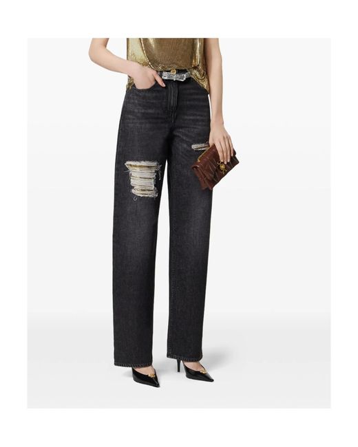 Versace Black Distressed Straight-Leg Jeans