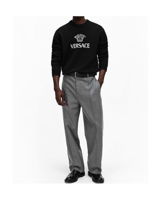 Versace Black Simple Crew Neck Sweater for men