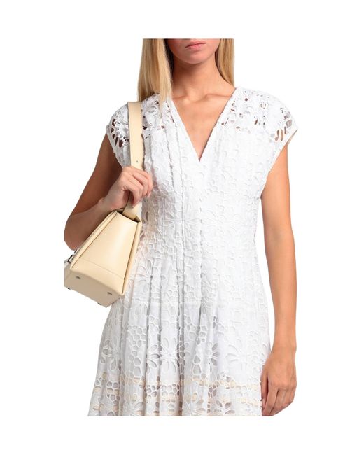 Tory Burch White Solid Color Pleated Dress
