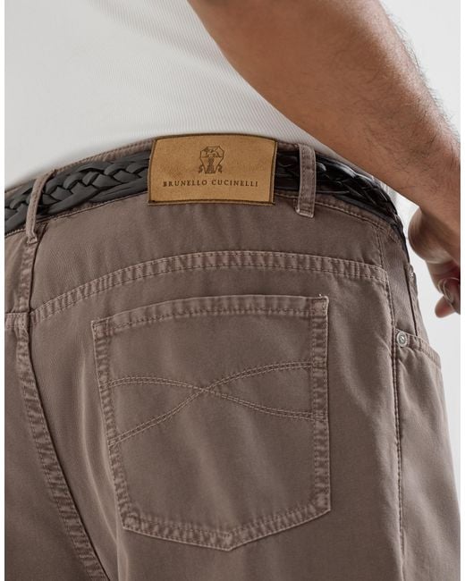 Brunello Cucinelli Gray Garment-Dyed Five-Pocket Trousers for men