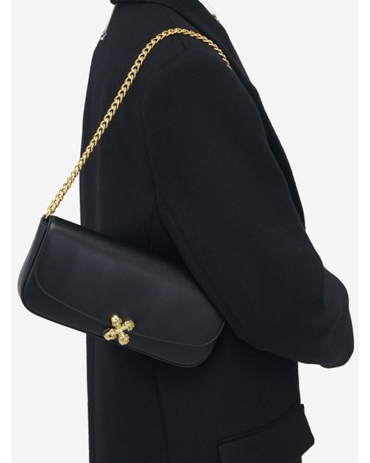 McQueen White Skull Flower Chain-Linked Shoulder Bag