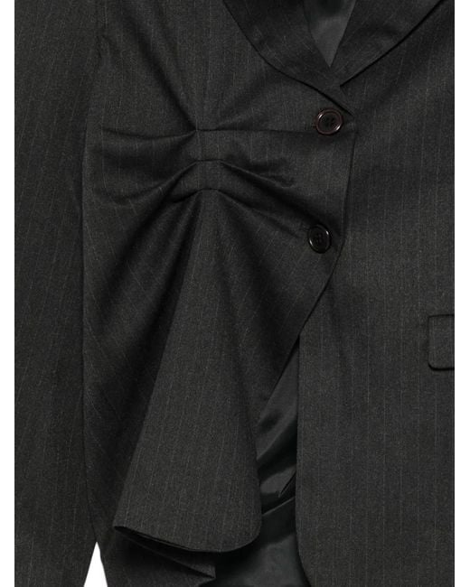 AVAVAV Black Pinstripe-Pattern Gathered-Detail Blazer