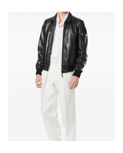 Tom Ford Black Leather Bomber Jacket for men