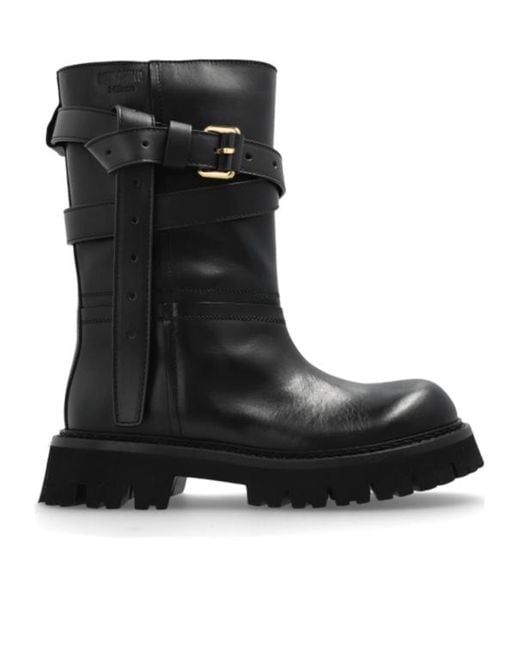 Moschino Black Logo Debossed Ankle Boots