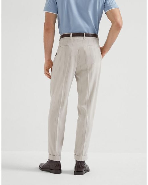 Brunello Cucinelli Natural Pinstripe Tailored Trousers for men