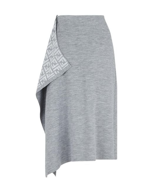 Fendi Gray Asymmetrical Hem Midi Skirt