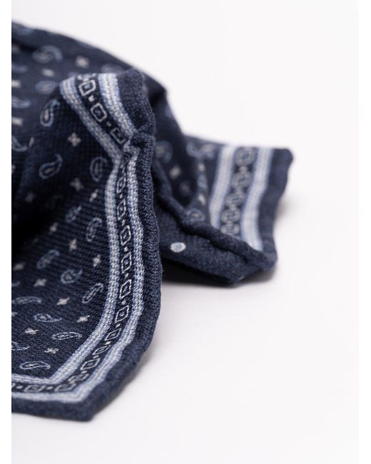 Brunello Cucinelli Blue Paisley-Print Silk Pocket Square for men