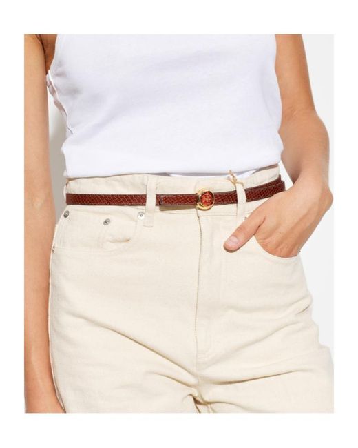 Tory Burch White Crocodile-Effect Logo-Buckle Belt
