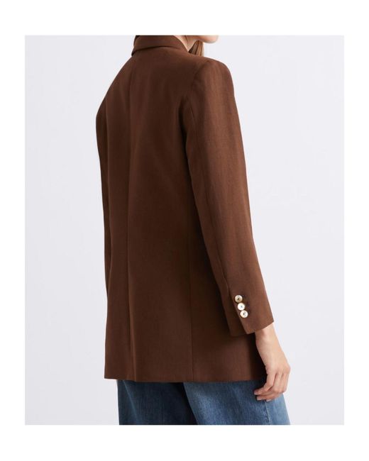 Marella Brown Single-Breasted Linen-Blend Blazer