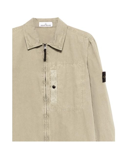 Stone Island Natural Compass Patch Zip-Up Shirt Jacket for men