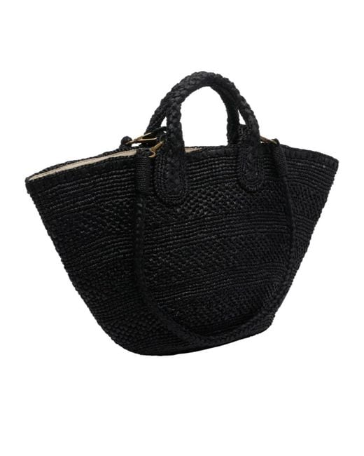 IBELIV Black Strap Detailed Woven Tote Bag