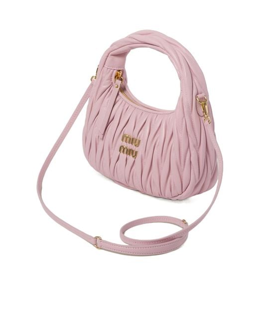 Miu Miu Pink Wander Matelassé Nappa Leather Hobo Bag