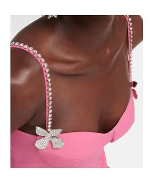 Area Pink Embellished Wool Minidress