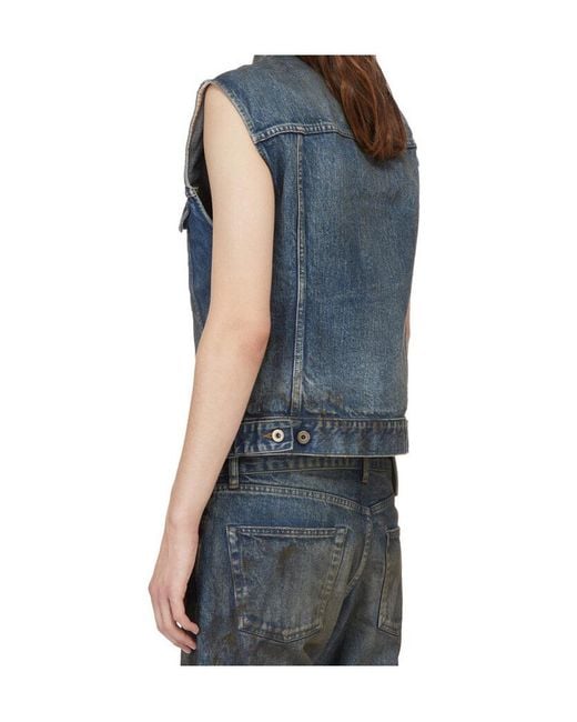 Rick Owens Blue Buttoned Denim Gilet for men
