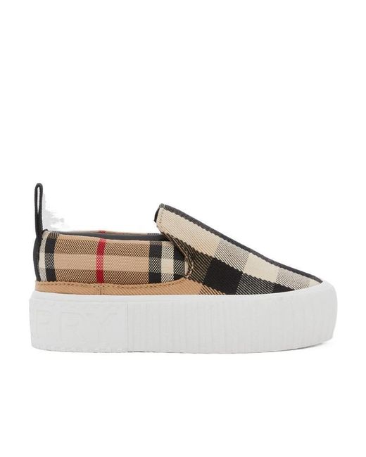 Burberry Brown Check-Pattern Slip-On Trainers