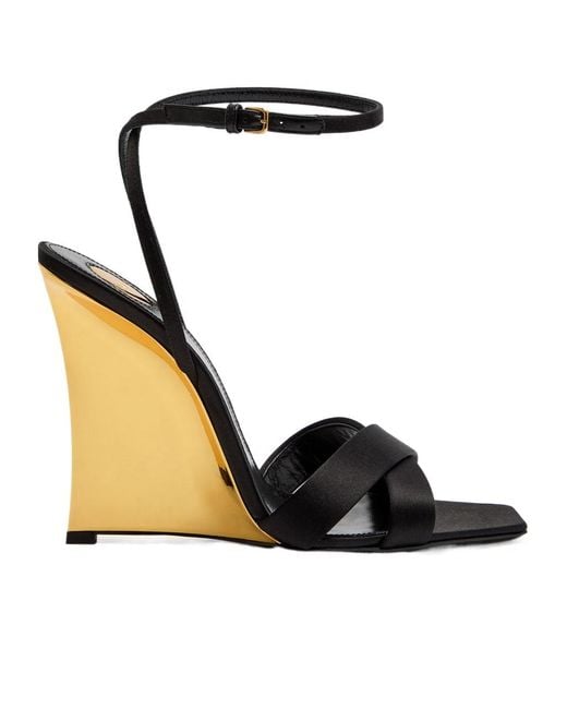 Saint Laurent Black Lucienne 110 Crepe Satin Wedge Sandals