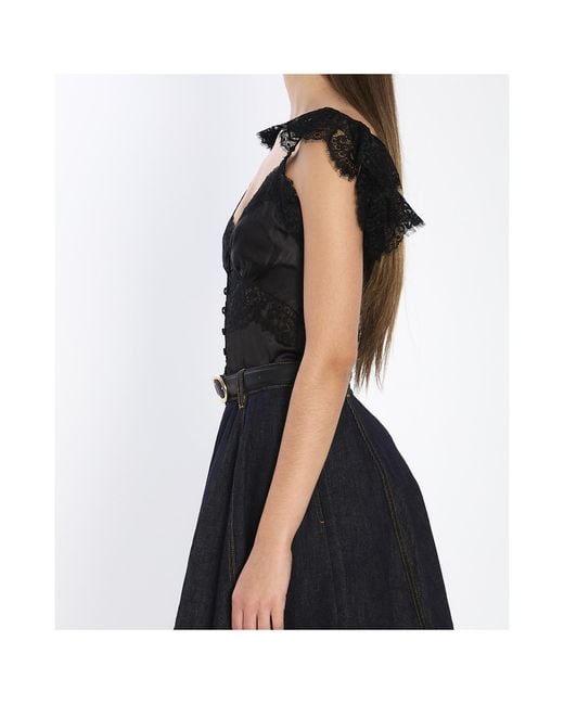 Self-Portrait Black Lace Button Top