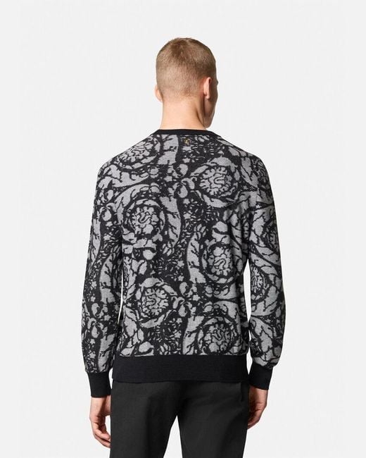 Versace Gray Baroque Motif Crewneck Knitted Jumper for men