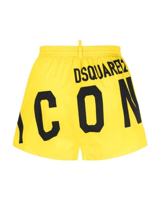 DSquared² Yellow Logo-Printed Drawstring Swim Shorts for men