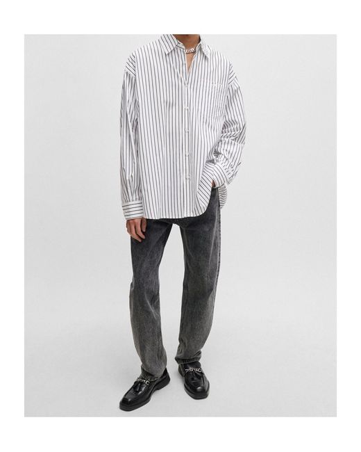 Boss White Striped Cotton Poplin Oversized Shirt for men