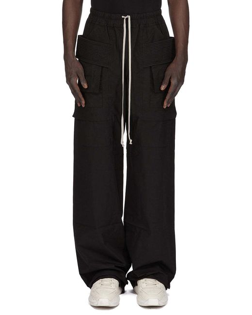 Rick Owens Black Drawstring Straight Trousers for men