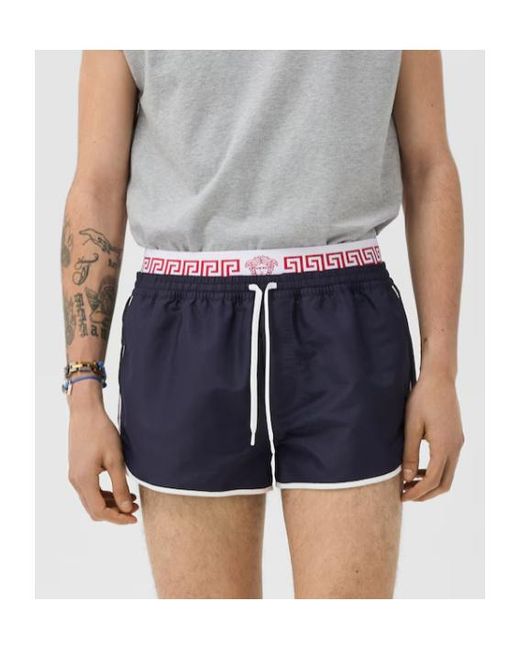 Versace Blue Double-Waistband Swim Shorts for men