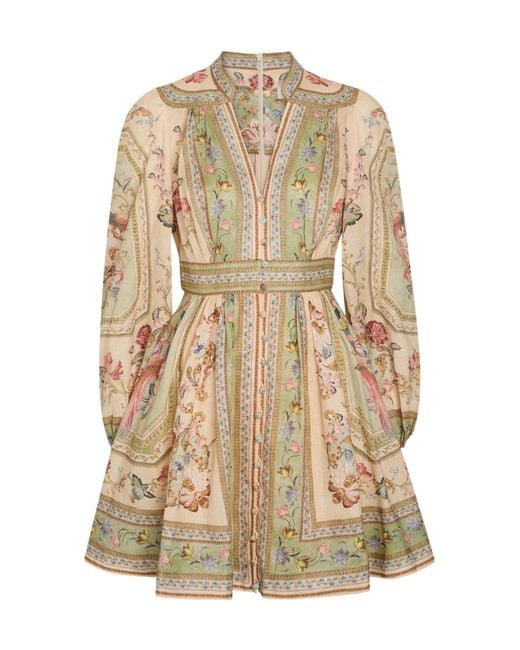 Zimmermann Natural Roselight Printed Linen Mini Dress