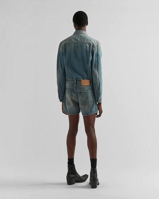 Prada Blue Enamelled Tag Detailed Denim Jacket for men