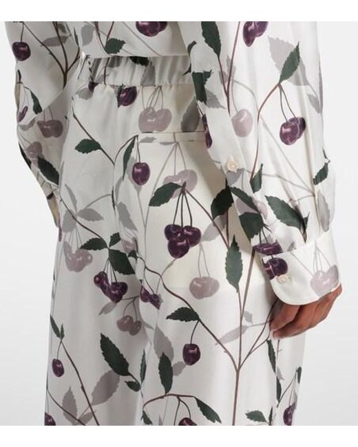 Stella McCartney White Printed Silk Twill Wide-Leg Pants
