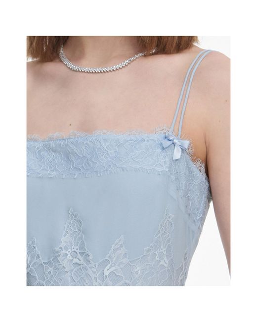 Self-Portrait Blue Lace-Trimmed Ruffled Midi Dress
