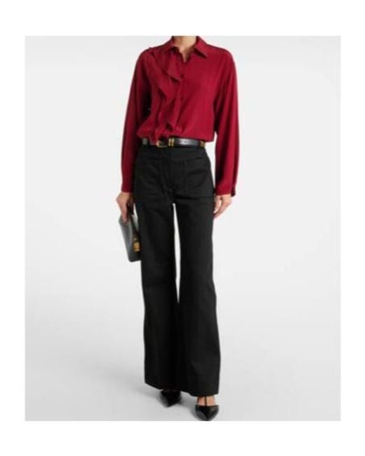 Victoria Beckham Red Ruffled Silk Blouse
