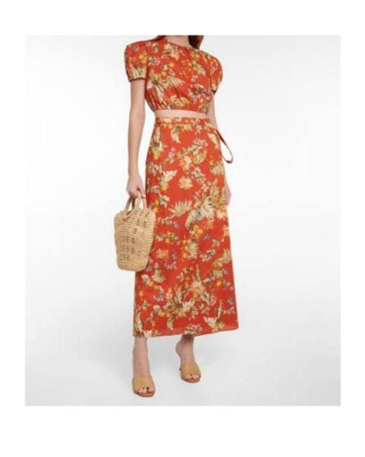 Erdem Red Vacation Hermia Floral Cotton Wrap Maxi Skirt