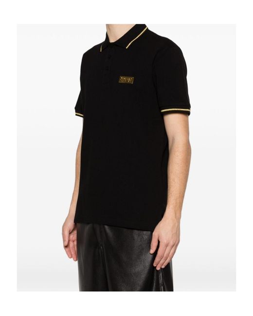 Versace Jeans Black Ribbed-Trim Polo Shirt for men