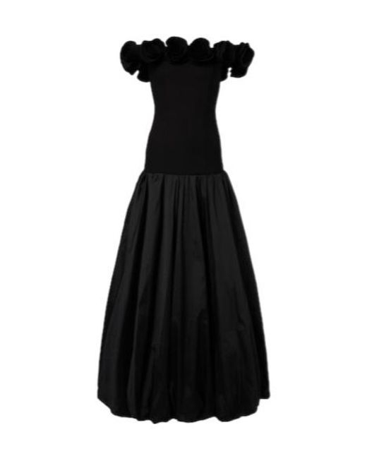 ROTATE BIRGER CHRISTENSEN Black Floral-Appliqué Off-Shoulder Crêpe Maxi Dress